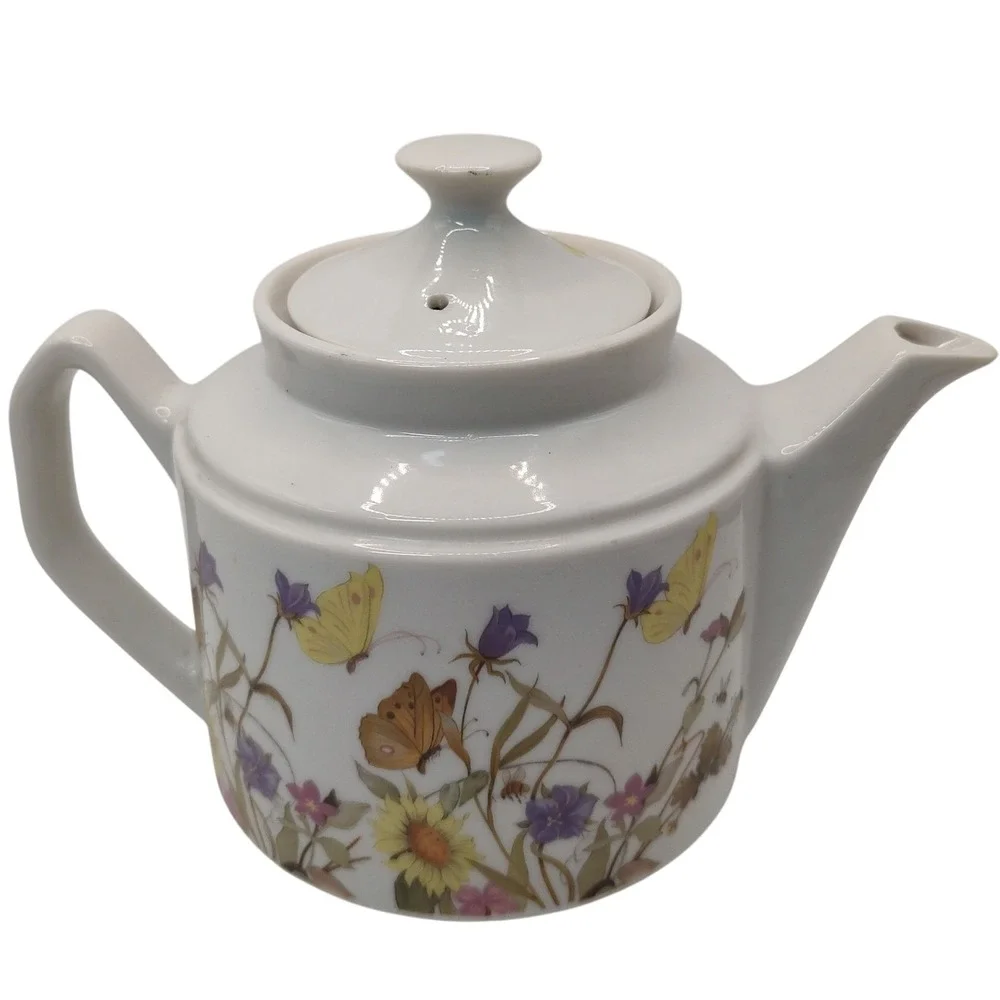 Nature Garden‎ Society Teapot Fine China by Enesco Flowers Butterflies Four Cups